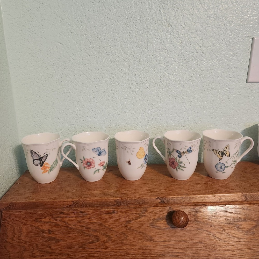 (5)‎ Lenox Butterfly Meadow Whimsical Butterfly Dragonfly Bee Porcelain Mug Cup
